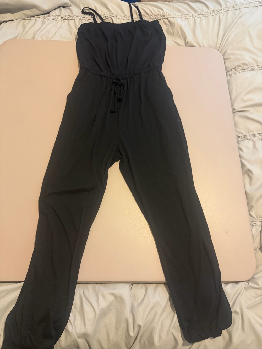 Black Sleeveless Jumpsuit with Drawstring Waist